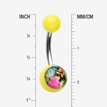 Detail View 1 of Hawaiian Luau Flower Acrylic Logo Belly Button Ring-Yellow